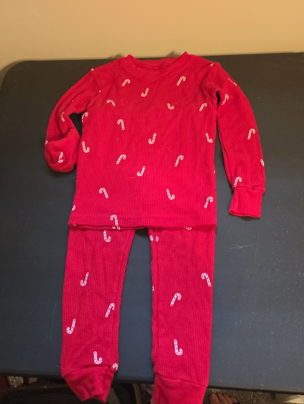 Carters Boys Red Candy Cane Print Waffle Knit Pjs EUC